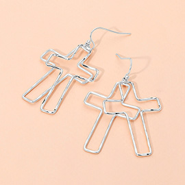Metal Wire Open Double Cross Dangle Earrings