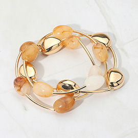 3PCS - Resin Metal Pebble Wire Beaded Stretch Multi Layered Bracelets