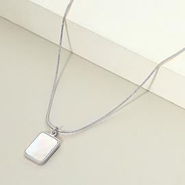 Stainless Steel Mother of Pearl Rectangle Pendant Necklace