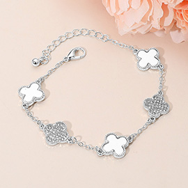 Silver Dipped Quatrefoil Charm Link Station Bracelet