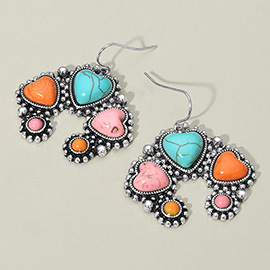 Vintage Southwestern Triple Heart Horseshoe Dangle Earrings