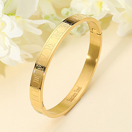 Stainless Steel Roman Numeral Hinged Bangle Bracelet