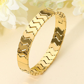 Stainless Steel Geometric Link Hinged Bangle Bracelet