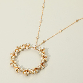 Metal Disc Faceted Beaded Open Ring Pendant Long Necklace