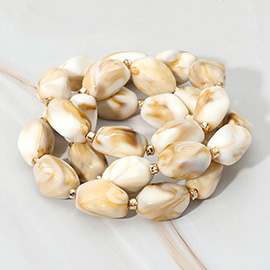 3PCS - Chunky Marbled Pebble Beaded Stretch Multi Layered Bracelets