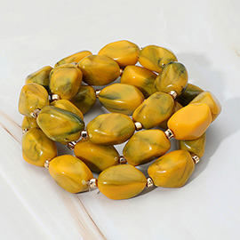 3PCS - Chunky Marbled Pebble Beaded Stretch Multi Layered Bracelets