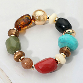 Chunky Mixed Pebble Beaded Stretch Bracelet