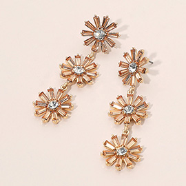 Triple Flower Link Dangle Evening Earrings