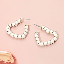 Enamel Twisted Open Heart Hoop Earrings