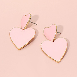 Enamel Double Heart Link Drop Earrings