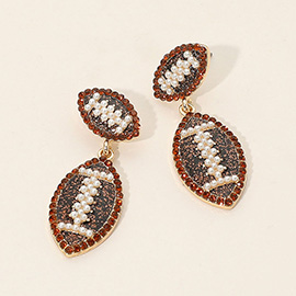 Rhinestone Pearl Embellished Football Dangle Earrings