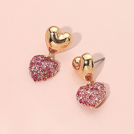Rhinestone Embellished Heart Dangle Earrings