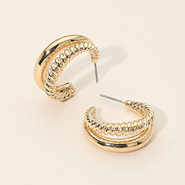 Two Tone Textured Metal Hoop Earrings