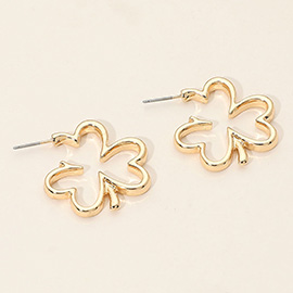 Metal Open Shamrock Clover Hoop Earrings