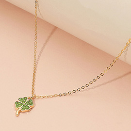 Rhinestone Paved Clover Pendant Necklace