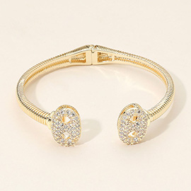 CZ Stone Paved Mariner Link Tip Hinged Bangle Bracelet