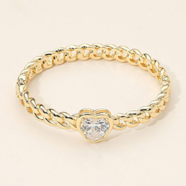 Heart CZ Stone Accent Hinged Chain-Link Bangle Bracelet