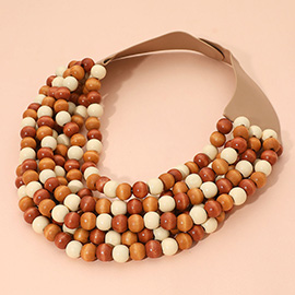Multilayer Wooden Beaded Magnetic Collar Necklace