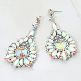 Elegant Marquise Round Stone Cluster Teardrop Evening Earrings