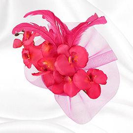 Feather Accent Mesh Floral Fascinator Hair Clip Headband