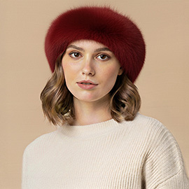 Plush Faux Fur Round Winter Beret Hat