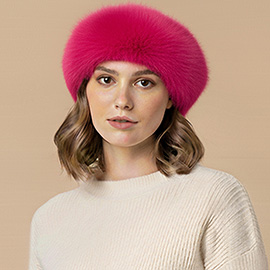 Plush Faux Fur Round Winter Beret Hat