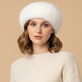 Plush Faux Fur Round Winter Beret Hat