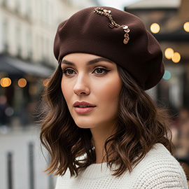 Decorative Sequin Rhinestone Embellished Winter Beret Hat