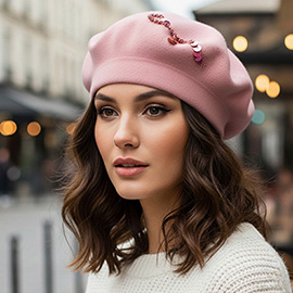 Decorative Sequin Rhinestone Embellished Winter Beret Hat