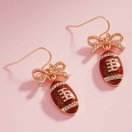 Rhinestone Paved Bow Enamel Football Dangle Earrings