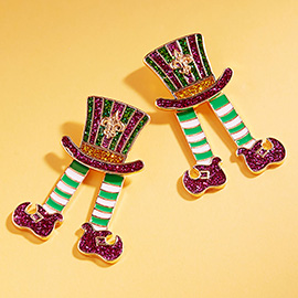Mardi Gras Glitter Enamel Hat Shoe Earrings