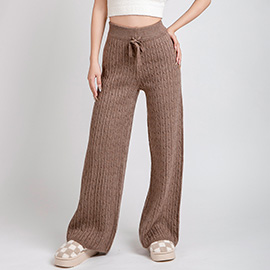 Solid Color Cable Knit High-Rise Wide Leg Pants