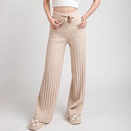 Solid Color Ribbed Knit High-Rise Wide Leg Lounge Pants