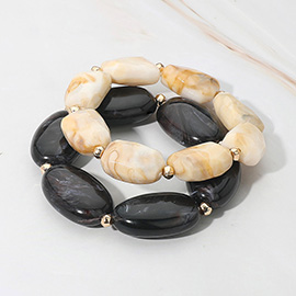 2PCS - Chunky Oval Pebble Beaded Stretch Multi Layered Bracelets
