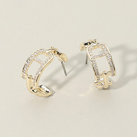 14K Gold Plated CZ Stone Paved Geometric Hoop Earrings