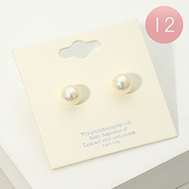 12Pairs - Textured Pearl Stud Earrings