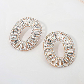 Bold Geometric Radiant Oval Crystal Evening Earrings