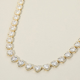 14K Gold Plated CZ Heart Stone Cluster Link Toggle Necklace
