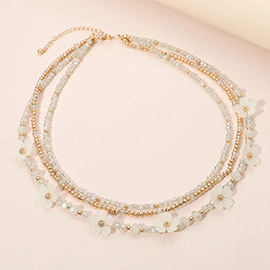 Matte Petal Flower Seed Beaded Layered Necklace