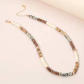 Gold Accent Spacer Marbled Resin Beaded Necklace