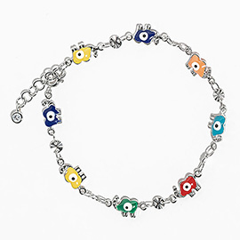 Gold Dipped Elephant Evil Eye Bead Link Bracelet