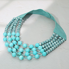 Layered Natural Stone Faceted Beaded Magnetic Collar Necklace