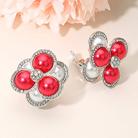 Pearl Cluster Flower Evening Clip On Earrings