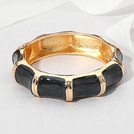 Glitter Enamel Inlay Bamboo Shape Hinged Bangle Bracelet