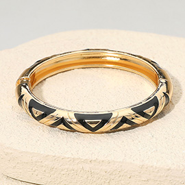 Geometric Pattern Enamel Inlay Hinged Bangle Bracelet