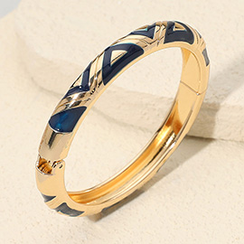 Geometric Pattern Enamel Inlay Hinged Bangle Bracelet