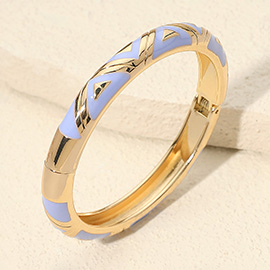 Geometric Pattern Enamel Inlay Hinged Bangle Bracelet