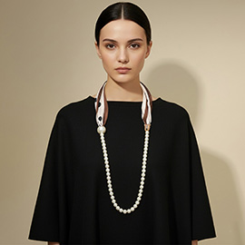 SECRET BOX_Pattern Print Fabric Scarf Pearl Magnetic Necklace