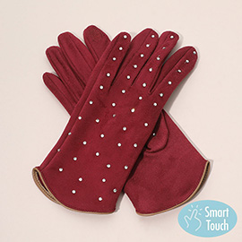 Rhinestone Embellished Smart Touch Winter Gloves