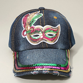 Sequin Mardi Gras Mask Patch Baseball Cap